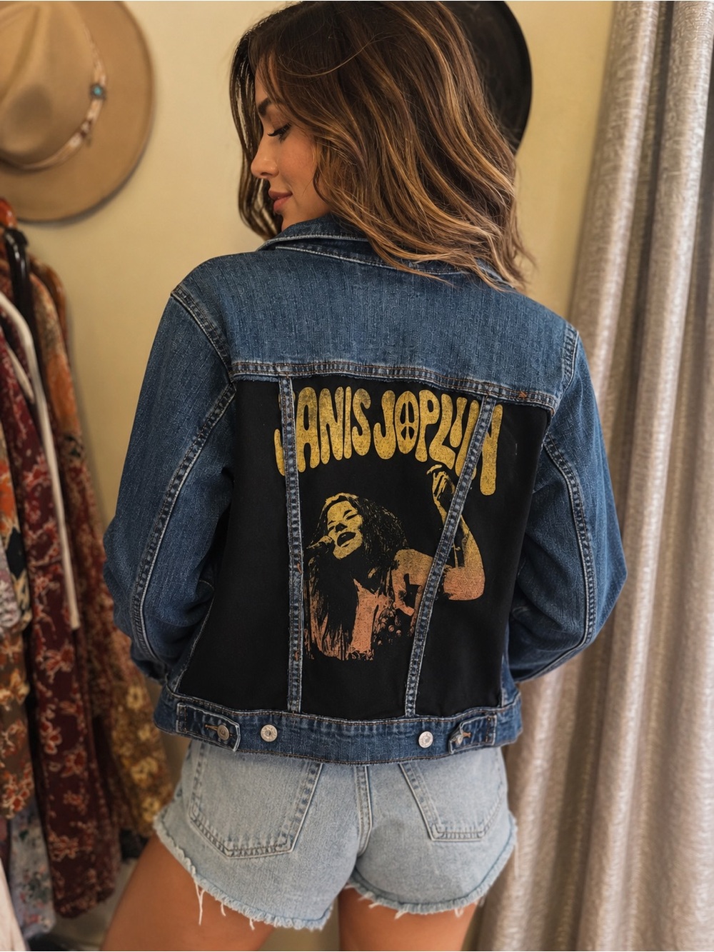 Upcycled Levi's Blue Denim Jacket Janis Joplin